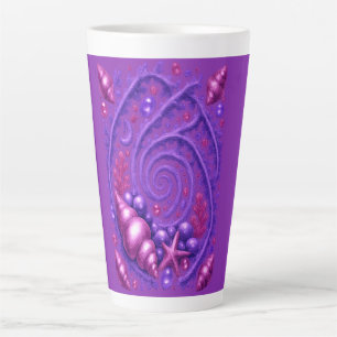 Caneca De Café Latte Arte Fantasia de Concha Espiral Oceano Roxo Myst