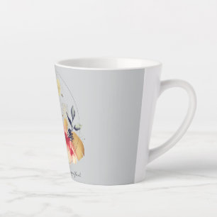 Caneca De Café Latte Arte Floral Abstrata Elegante com Acentos Dourados