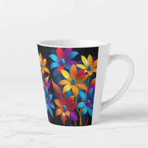 Caneca De Café Latte Arte Floral Colorida Abstrata Vibrante-32908