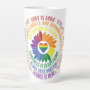Caneca De Café Latte Arte Floral Colorida de Justiça Social em Palavras