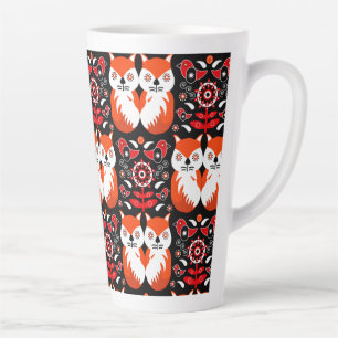Caneca De Café Latte Arte Folclórica da Raposa Escandinava