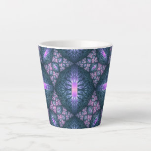 Caneca De Café Latte Arte fractal 3D abstrato padrão azul roxo rosa