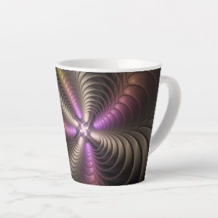 Caneca De Café Latte Arte Fractal 3D Colorida abstrato brilhante