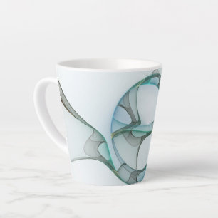 Caneca De Café Latte Arte fractal abstrata moderna azul turquesa cinza