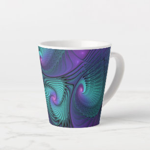 Caneca De Café Latte Arte Fractal Abstrata Moderna Roxo Encontra Turque