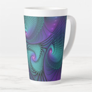 Caneca De Café Latte Arte Fractal Abstrata Moderna Roxo Encontra Turque