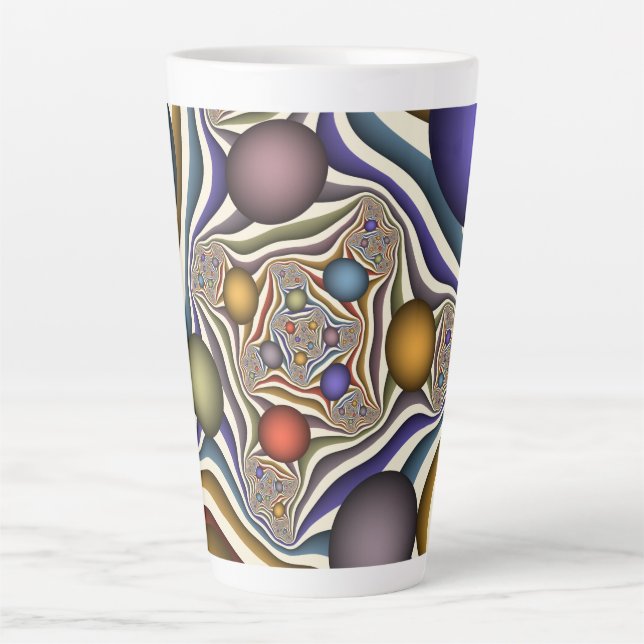 Caneca De Café Latte Arte Fractal Abstrato Colorida (Frente)