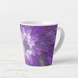 Caneca De Café Latte Arte Fractal Abstrato de Flor Roxo Psicodélico