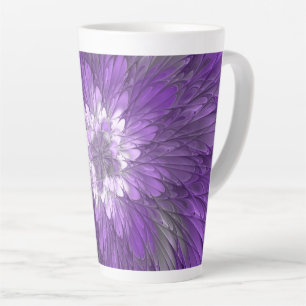 Caneca De Café Latte Arte Fractal Abstrato de Flor Roxo Psicodélico