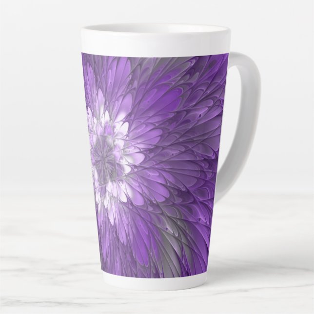 Caneca De Café Latte Arte Fractal Abstrato de Flor Roxo Psicodélico (Ângulo direito)