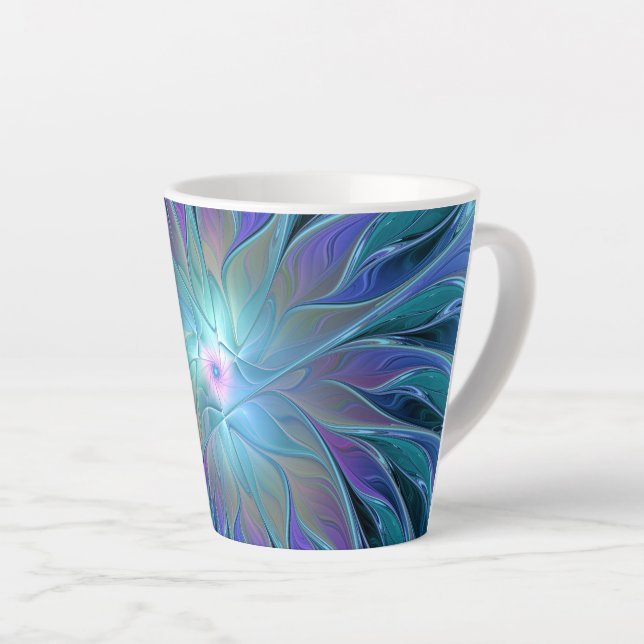 Caneca De Café Latte Arte Fractal Abstrato de Sonho Roxo Azul (Ângulo direito)