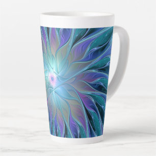 Caneca De Café Latte Arte Fractal Abstrato de Sonho Roxo Azul