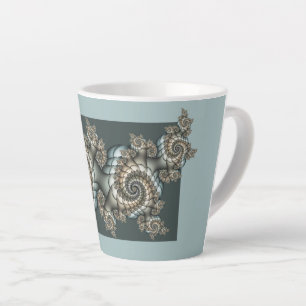 Caneca De Café Latte Arte fractal azul claro bege abstrato espirais