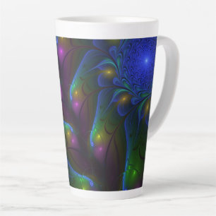 Caneca De Café Latte Arte Fractal Colorida Luminosa Abstrato Moderna