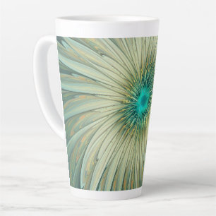 Caneca De Café Latte Arte Fractal de Flor de Fantasia em Verde Sage Abs