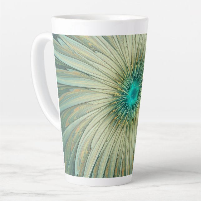 Caneca De Café Latte Arte Fractal de Flor de Fantasia em Verde Sage Abs (Ângulo esquerdo)