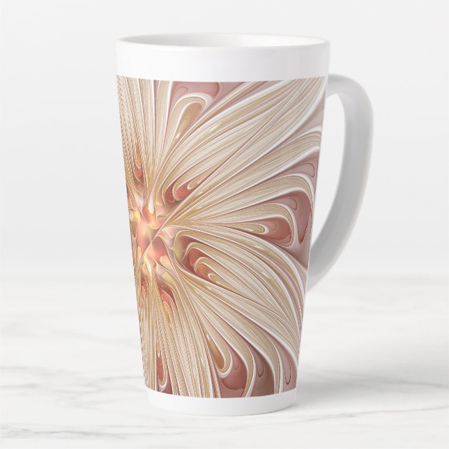 Caneca De Café Latte Arte Fractal do Pastel de Pêssego abstrato Moderno (Ângulo direito)