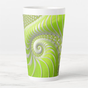 Caneca De Café Latte Arte fractal espiral moderna abstrata em verde lim