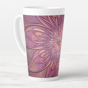 Caneca De Café Latte Arte fractal floral moderna abstrata cores de baga