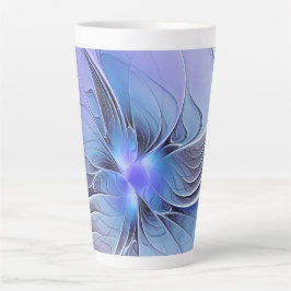 Caneca De Café Latte Arte fractal moderna abstrata azul lavanda