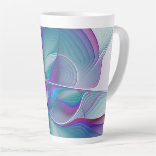 Caneca De Café Latte Arte Fractal Turquesa Azul Cor-de-Rosa Moderna