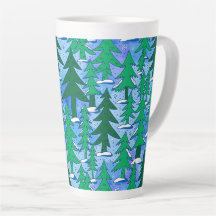 Arte Ingênuo Floresta de Abetos Inverno Verde Azul