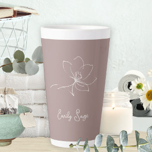 Caneca De Café Latte Arte Linear Floral Minimalista Zen Marfim Rosa Emp