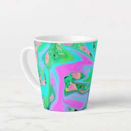 Caneca De Café Latte Arte Líquida Rosa e Azul Claro Retro em Hortênsia