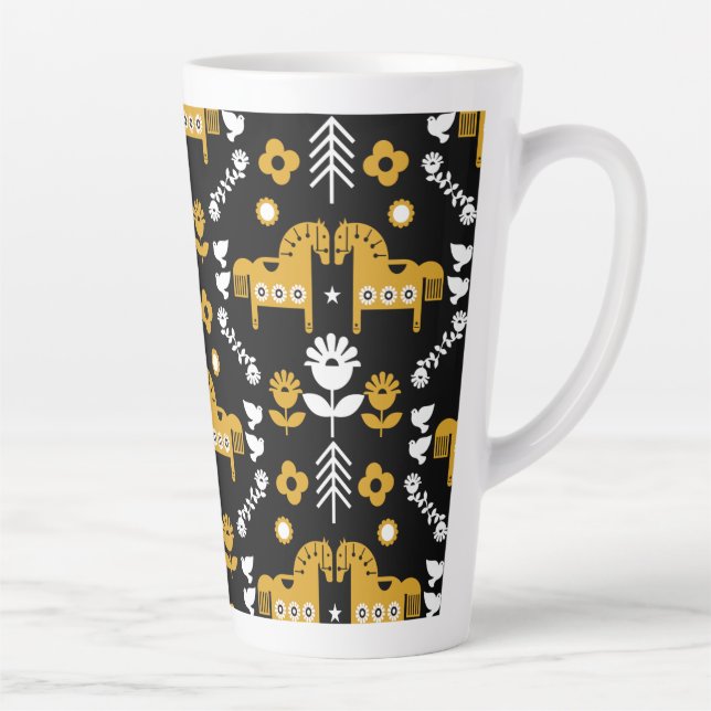 Caneca De Café Latte Arte popular sobre cavalos escandinavos (Direita)