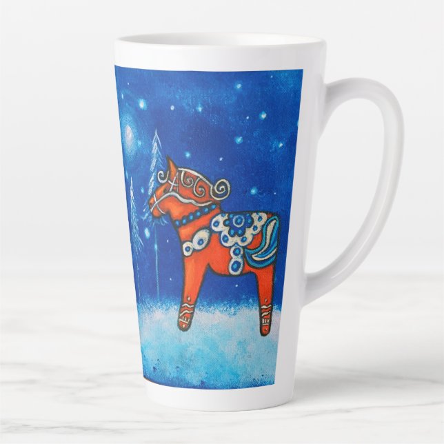 Caneca De Café Latte Arte Whimsical Red Dala Horse (Direita)