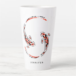 Caneca De Café Latte Artista de Peixe Koi Negro e Vermelho