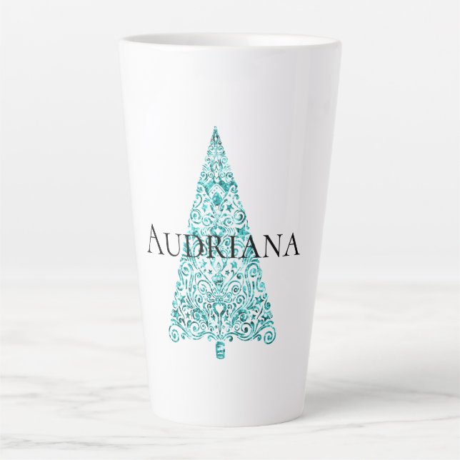 Caneca De Café Latte Árvore Azul Aqua Branco (Frente)