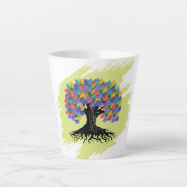 Caneca De Café Latte Árvore Colorida da Vida em Aquarela