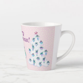 Caneca De Café Latte Árvore de Natal Branca a Rosa Neve