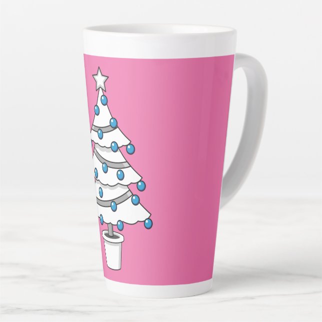 Caneca De Café Latte Árvore de Natal Branco (Ângulo direito)