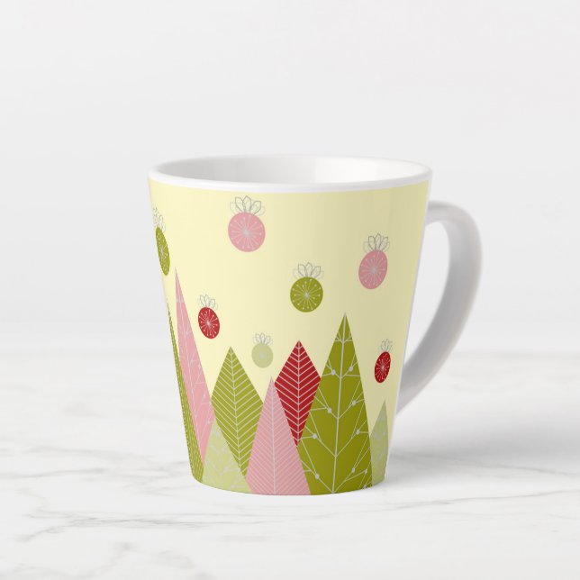 Caneca De Café Latte Árvore de Natal Colorida (Ângulo direito)