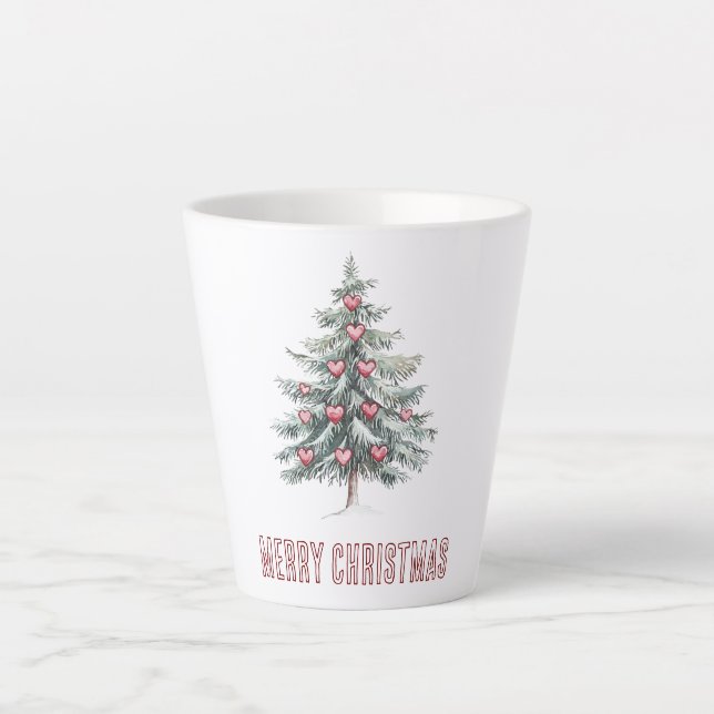 Caneca De Café Latte Árvore de Natal com Corações (Frente)