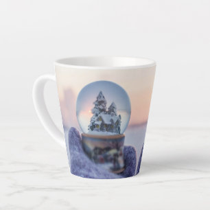 Caneca De Café Latte Árvore de Natal de bola de neve queda de neve no i