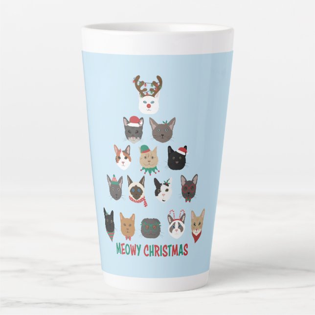 Caneca De Café Latte Árvore de Natal de Cat (Frente)