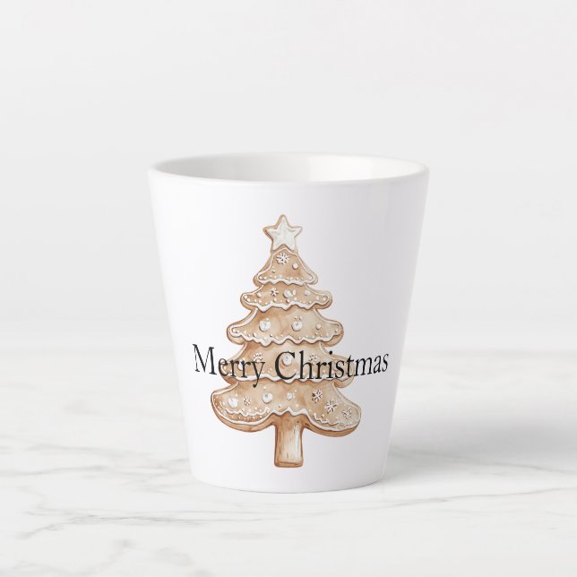 Caneca De Café Latte Árvore de Natal de Pão de Mel com Creme (Frente)