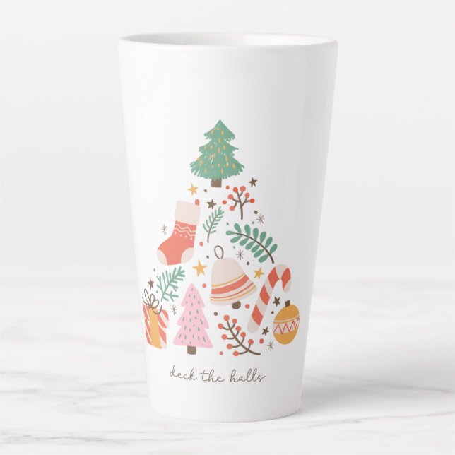 Caneca De Café Latte Árvore De Natal Do Deck Halls (Frente)