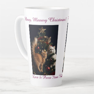 Caneca De Café Latte Árvore de Natal dos Gatos, Nomes Texto, Personaliz