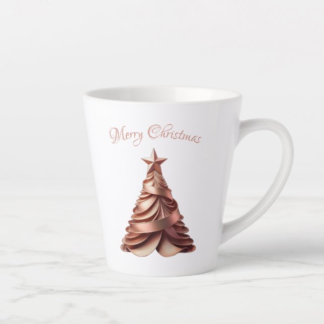 Caneca De Café Latte Árvore de Natal Dourada do Elegante Moderno (Direita)