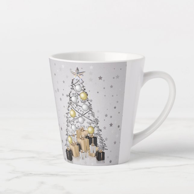 Caneca De Café Latte Árvore de Natal Dourada e Preta (Direita)