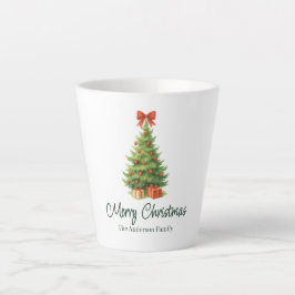 Caneca De Café Latte Árvore de Natal Elegante com Arco Vermelho e Prese