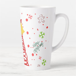 Caneca De Café Latte Árvore de Natal em Espiral e Desenho de Sininhos