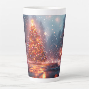 Caneca De Café Latte Árvore de Natal Festiva com gif de Design de Inver