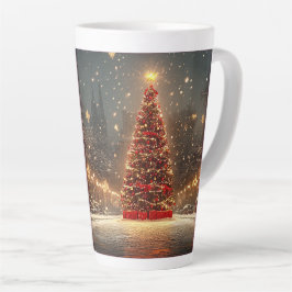 Caneca De Café Latte Árvore de Natal Festiva com gif de Design de Inver