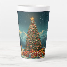 Caneca De Café Latte Árvore de Natal Festiva com gif de Design de Inver