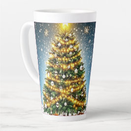 Caneca De Café Latte Árvore de Natal Festiva com gif de Design de Inver